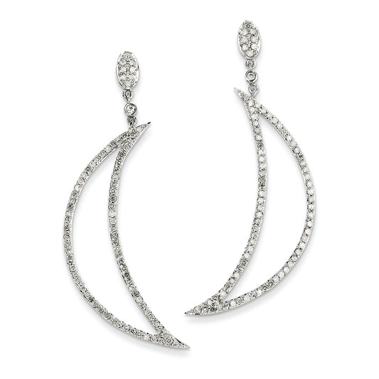 1 Carat 14K White Gold Diamond Crescent Moon Post Dangle Earrings