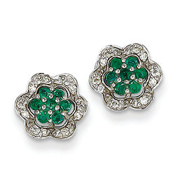0.3 Carat 14K White Gold Diamond & Emerald Earrings
