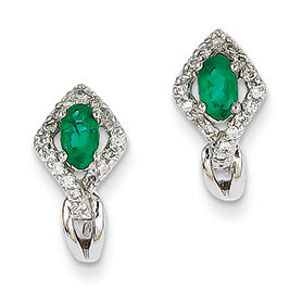 0.7 Carat 14K White Gold Diamond & Emerald Earrings
