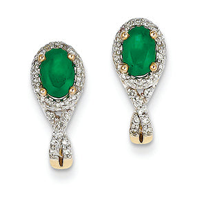 1.2 Carat 14K Gold Diamond & Emerald Earrings