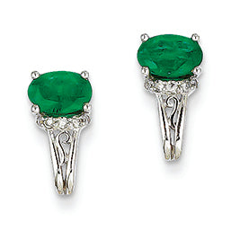 1.1 Carat 14K White Gold Diamond & Emerald Earrings
