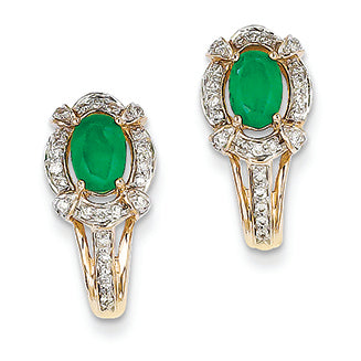 1.3 Carat 14K Gold Diamond & Emerald Earrings