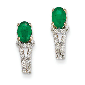 1.1 Carat 14K Gold Diamond & Emerald Earrings