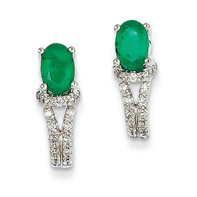1.1 Carat 14K White Gold Diamond & Emerald Earrings