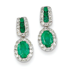 1.5 Carat 14K White Gold Diamond & Emerald Earrings