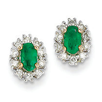 0.7 Carat 14K Gold Diamond & Emerald Earrings