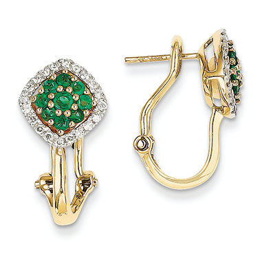 1 Carat 14K Gold Diamond & Emerald Earrings
