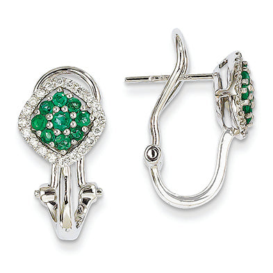 1 Carat 14K White Gold Diamond & Emerald Earrings