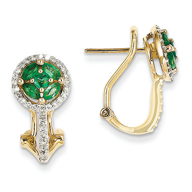 1.3 Carat 14K Gold Diamond & Emerald Earrings