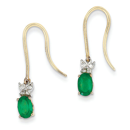 1.1 Carat 14K Gold Diamond & Emerald Earrings