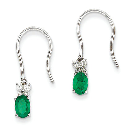 1.1 Carat 14K White Gold Diamond & Emerald Earrings