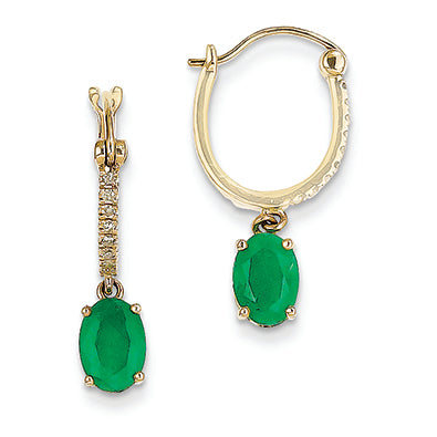 1.7 Carat 14K Gold Diamond and Emerald Dangle Hoop Earrings