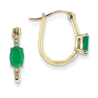 1 Carat 14K Gold Diamond and Emerald Hoop Earrings