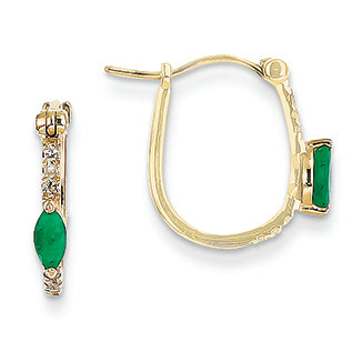 0.4 Carat 14K Gold Diamond and Emerald Hoop Earrings