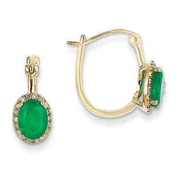 1.8 Carat 14K Gold Diamond and Emerald Hoop Earrings