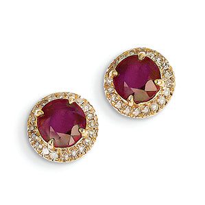 2.7 Carat 14K Gold Diamond and African Ruby Post Earrings
