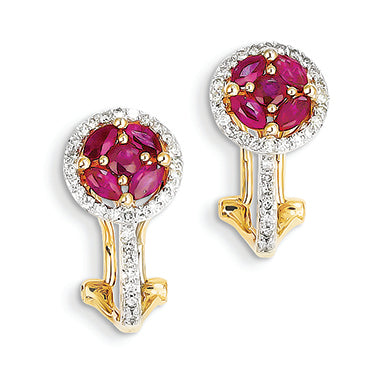 1.6 Carat 14K Gold Diamond & Ruby Earrings