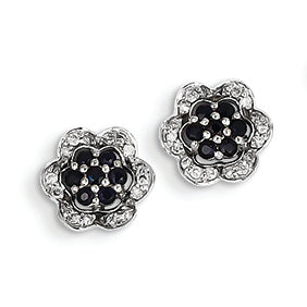 0.4 Carat 14K White Gold Diamond & Sapphire Flower Post Earrings