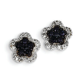 0.4 Carat 14K White Gold Diamond & Sapphire Flower Post Earrings