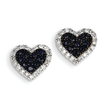 0.8 Carat 14K White Gold Diamond & Sapphire Heart Post Earrings
