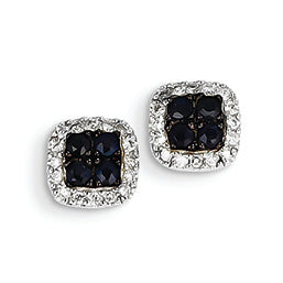 0.6 Carat 14K White Gold Diamond & Sapphire Square Post Earrings