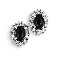 0.9 Carat 14K White Gold Diamond & Sapphire Oval Post Earrings