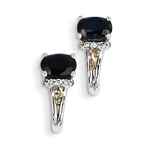 1.5 Carat 14K White Gold & Yellow Rhodium Diamond & Sapphire J Hook Earrings