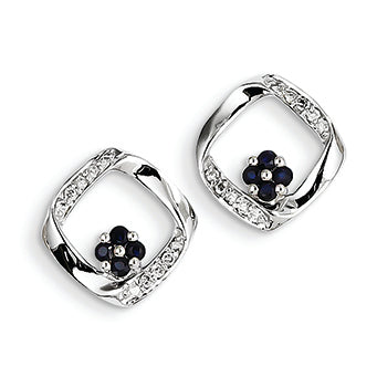 0.3 Carat 14K White Gold Diamond & Sapphire Square Post Earrings