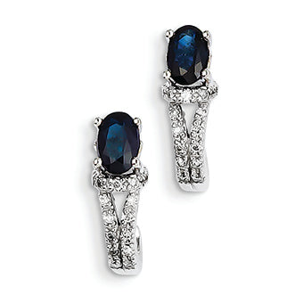 1.5 Carat 14K White Gold Diamond & Sapphire J Hoop Post Earrings
