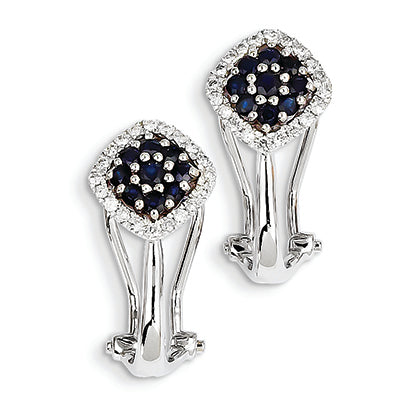 1.2 Carat 14K White Gold Diamond & Sapphire Omega Back Earrings