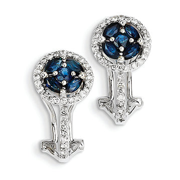 1.6 Carat 14K White Gold Diamond/Sapphire Omega Back w/Folding Post Earrings