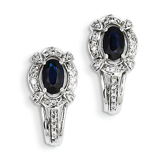 1.7 Carat 14K White Gold Diamond & Sapphire J Hoop Earrings