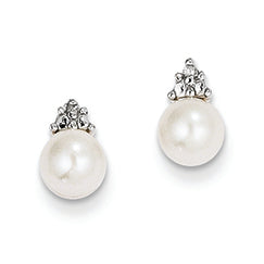 14K Gold Diamond and Freshwater Cultured Pearl Post Earrings