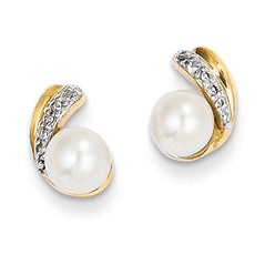14K Gold Diamond and Freshwater Cultured Pearl Post Earrings