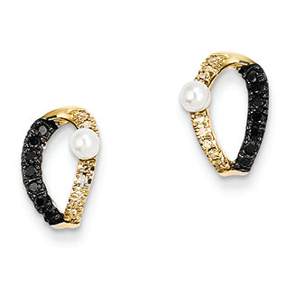 0.6 Carat 14K Gold Black & White Diamond & Fresh Water Pearl Post Earrings
