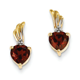 1.5 Carat 14K Gold Diamond and Garnet Heart Post Earrings