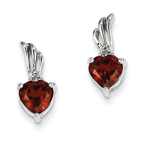1.5 Carat 14K White Gold Diamond and Garnet Heart Post Earrings