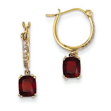 2.2 Carat 14K Gold Diamond and Garnet Dangle Hoop Earrings