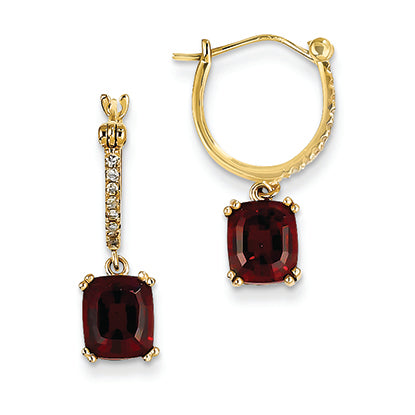 2.1 Carat 14K Gold Diamond and Garnet Dangle Hoop Earrings