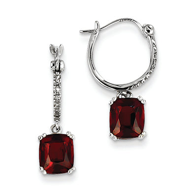 2.6 Carat 14K White Gold Diamond and Garnet Dangle Hoop Earrings