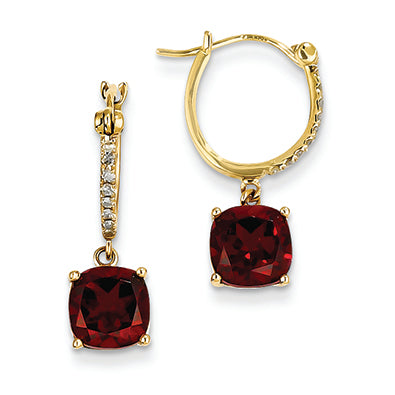 3.5 Carat 14K Gold Diamond and Garnet Dangle Hoop Earrings