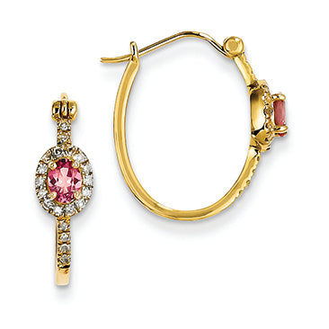 0.6 Carat 14K Gold Diamond Pink Spinel Hoop Earrings