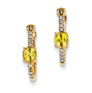 0.9 Carat 14K Gold Diamond and Yellow Sapphire Hoop Earrings
