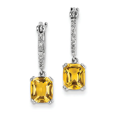 2.2 Carat 14K White Gold Diamond and Citrine  Dangle Hoop Earrings