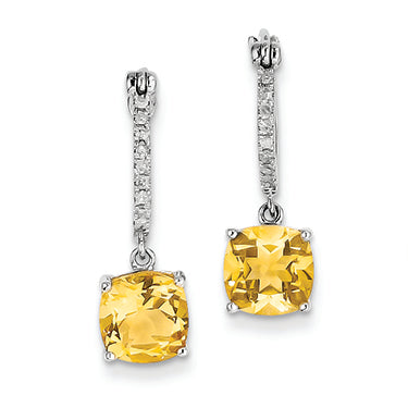 2.4 Carat 14K White Gold Diamond and Citrine Dangle Hoop Earrings