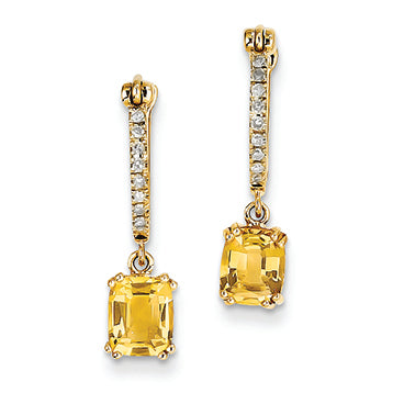 1.5 Carat 14K Gold Diamond and Citrine Dangle Hoop Earrings