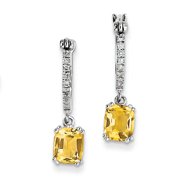 1.5 Carat 14K White Gold Diamond and Citrine Dangle Hoop Earrings