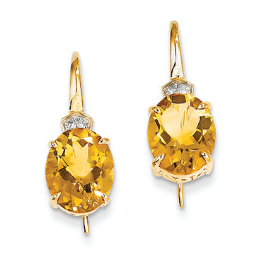 5 Carat 14K Gold Diamond and Citrine Oval Dangle Earrings