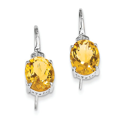 5 Carat 14K White Gold Diamond and Citrine Oval Dangle Earrings
