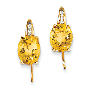 5.1 Carat 14K Gold Diamond and Citrine Oval Dangle Earrings